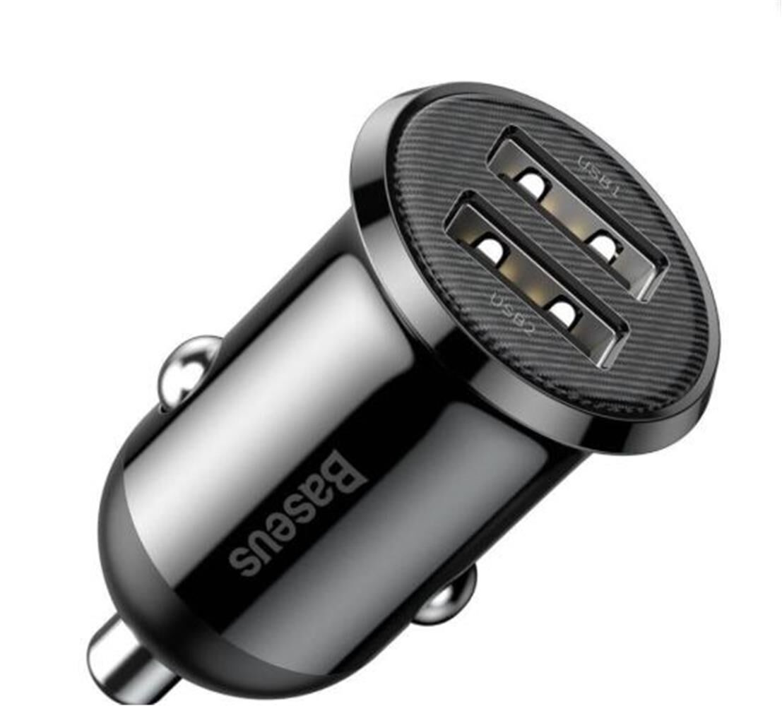 Baseus Grain Pro (CCALLP-01) 4.8A Çift USB Çıkışlı Kompakt Araç Şarj Cihazı - Siyah