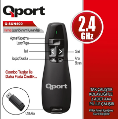 Qport Q-SUN400 2.4GHz USB Kırmızı Lazerli Kablosuz Sunum Kumandası (Presenter)