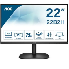 AOC 22B2H/EU 21.5'' Full HD 1920x1080 75Hz 4ms HDMI VGA Flicker-Free Düşük Mavi Işık Çerçevesiz VESA Siyah Monitör