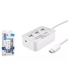 Hadron HDX7029 Type-C Hub Combo 7in1 (3xUSB3.0 + MS + SD + M2 + TF) 20cm Beyaz