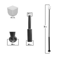 KameraKutusu TRK-300-X+154 3 Metre Metal Kamera Direği Siyah (89mm Taban / 51mm Gövde / 2mm Et Kalınlığı) + TRK-154 Buat Dahil