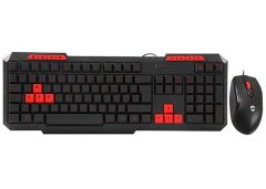 Everest KM-6825 Siyah/Kırmızı USB Kablolu Multimedya Klavye + 1200 DPI Optik Mouse Set
