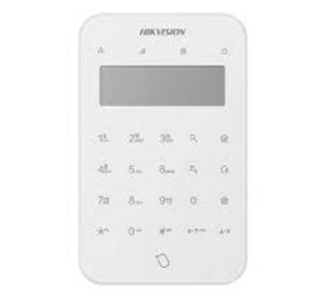 Hikvision DS‑PK1‑LT‑WE AX PRO Serisi Kablosuz LCD Tuş Takımı 868 MHz İki Yönlü Tri‑X, RFID Etiket Okuyucu, Sesli/Görsel Durum Göstergeli, Beyaz, 4×CR123 Pil