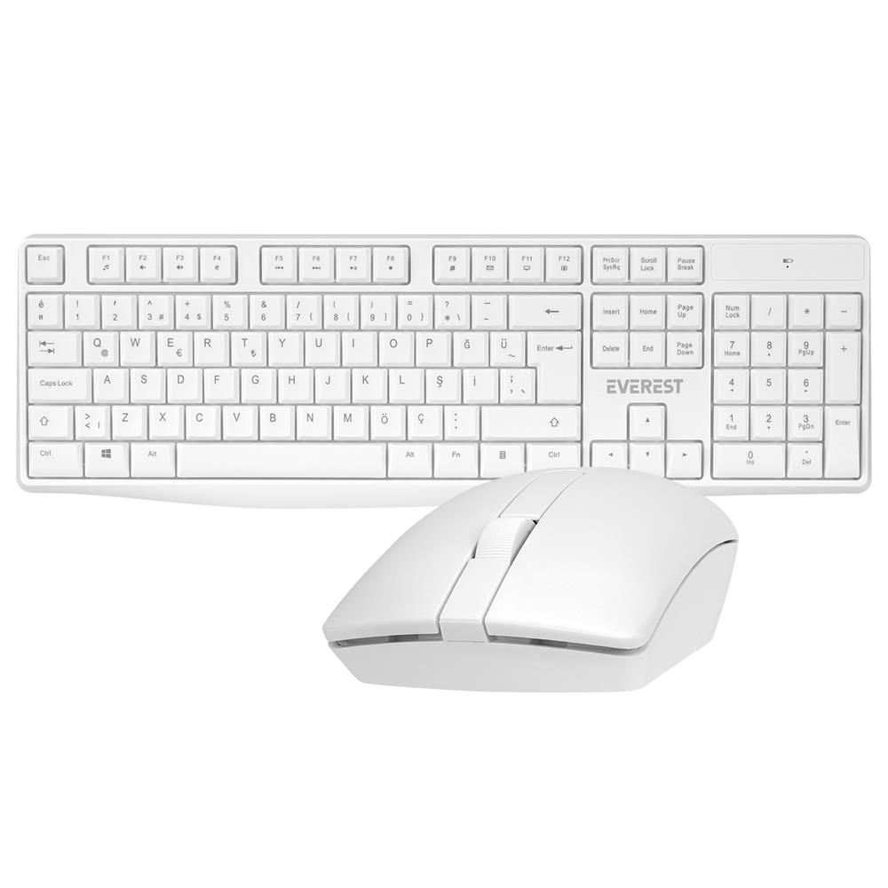 Everest KM-7500 Beyaz Kablosuz 2.4GHz Q Multimedia Klavye + Optik Mouse Set