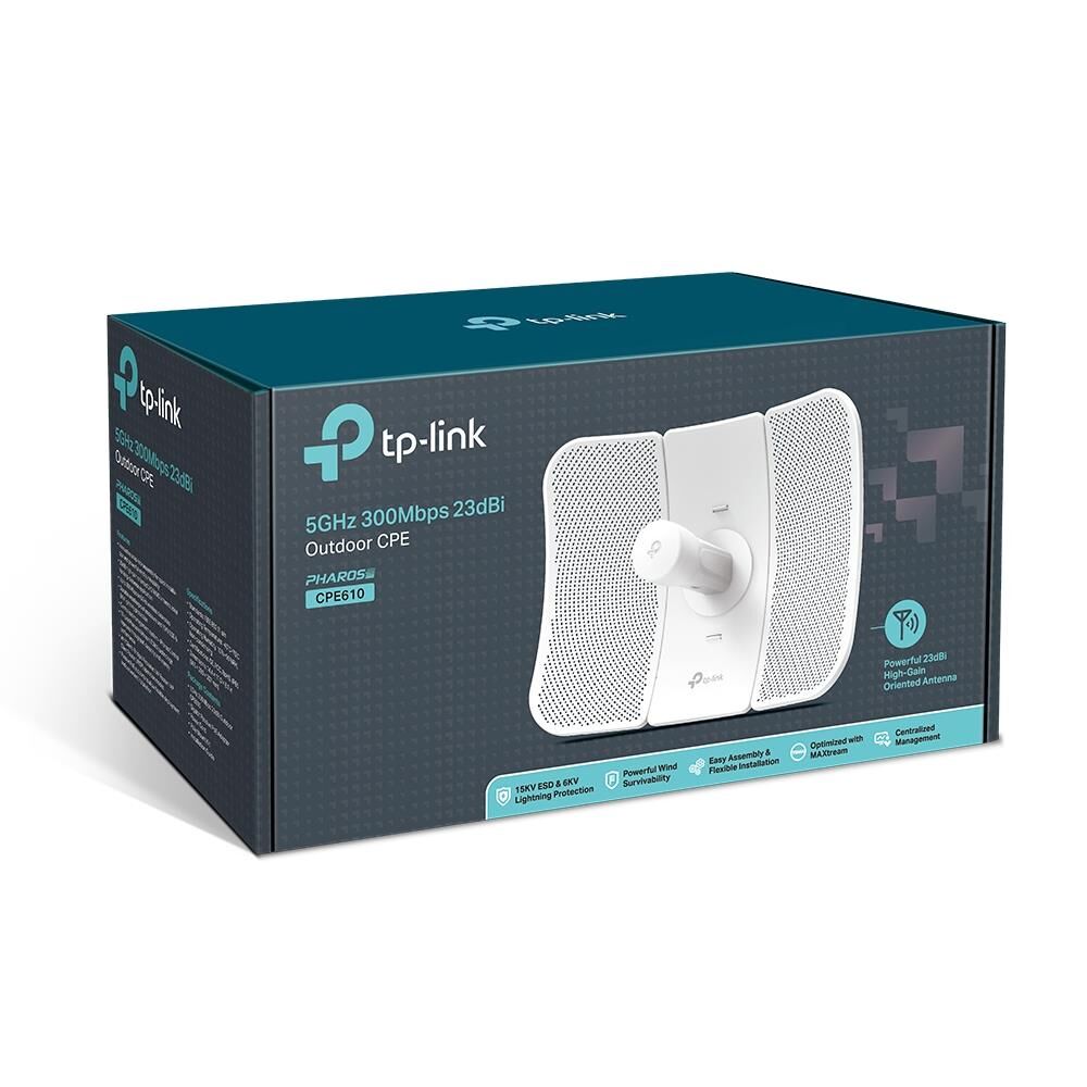 TP‑Link CPE610 5 GHz 300 Mbps 23 dBi Yüksek Kazançlı 2×2 MIMO Cassegrain Antenli Outdoor Access Point – Pharos MAXtream TDMA, IP65, Pasif PoE