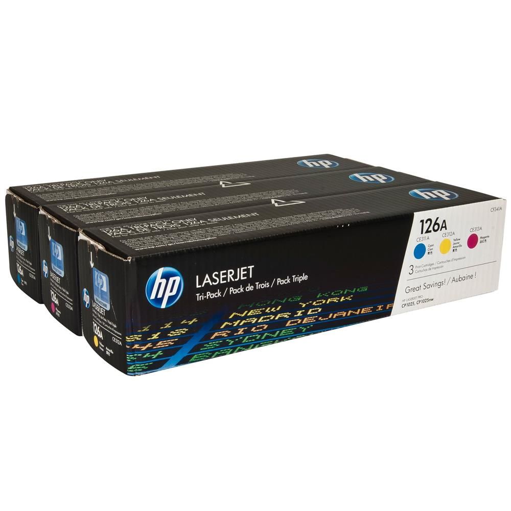 HP 126A Üçlü Paket Renkli Orijinal LaserJet Toner Kartuşları (Cyan/Magenta/Yellow) - CF341AM