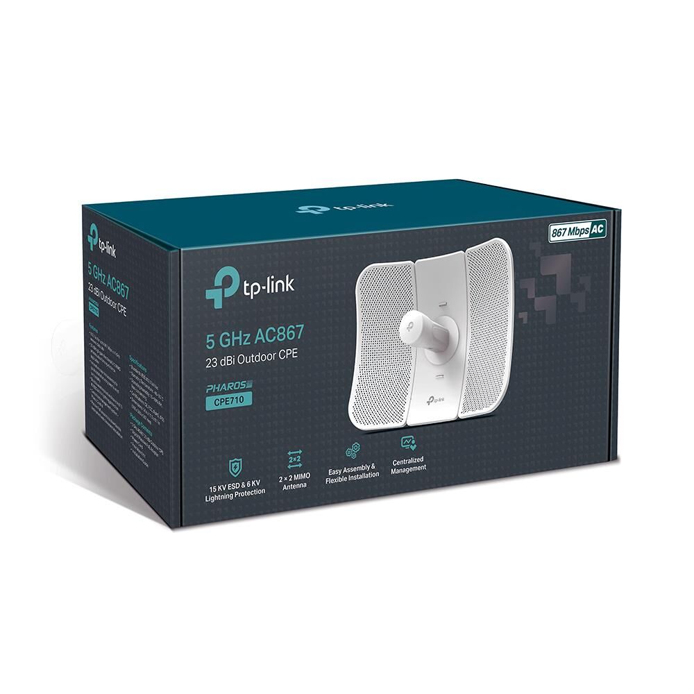 TP‑LINK CPE710 5 GHz 867 Mbps (802.11ac) 23 dBi Yönlü Antenli Outdoor CPE Access Point/Bridge – IP65 Hava Koşullarına Dayanıklı, 15 kV ESD & 6 kV Yıldırım Koruma, Pasif PoE ile 30 km PTP/PTMP