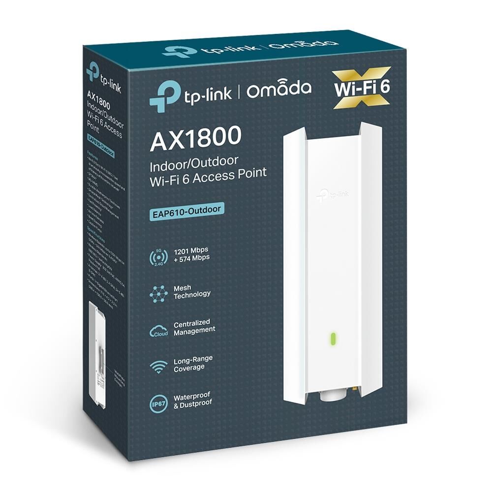 TP‑LINK Omada EAP610‑Outdoor AX1800 Dual Band Wi‑Fi 6 802.11ax 1×Gigabit RJ45 Dış Mekân Access Point (24 V PoE Adaptörlü)