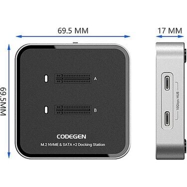 Codegen Çift M.2 NVME SSD Disk Yuvalı USB 3.1 Type-C Dock İstasyonu CDG-DOC-212