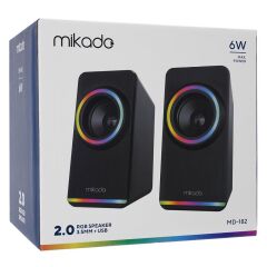 Mikado MD-182 2.0 3W+3W RGB Aydınlatmalı USB + 3.5mm AUX 5V Multimedya Speaker