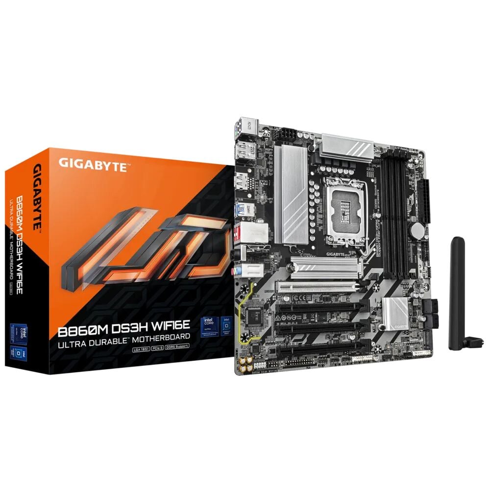 GIGABYTE B860M DS3H WIFI6E Intel B860 DDR5 4×DIMM 256 GB 9066 MT/s (OC) LGA 1851 Soket Wi‑Fi 6E Bluetooth 5.3 2.5 GbE mATX Anakart
