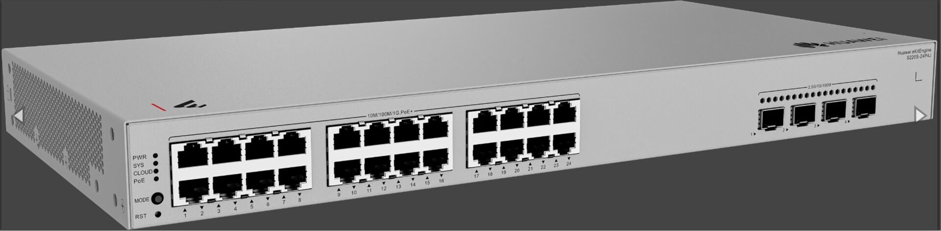 Huawei eKitEngine S220S-24P4J 24-Port Gigabit PoE+ (400W) + 4-Port 2.5G SFP L2 Smart Yönetilebilir Switch
