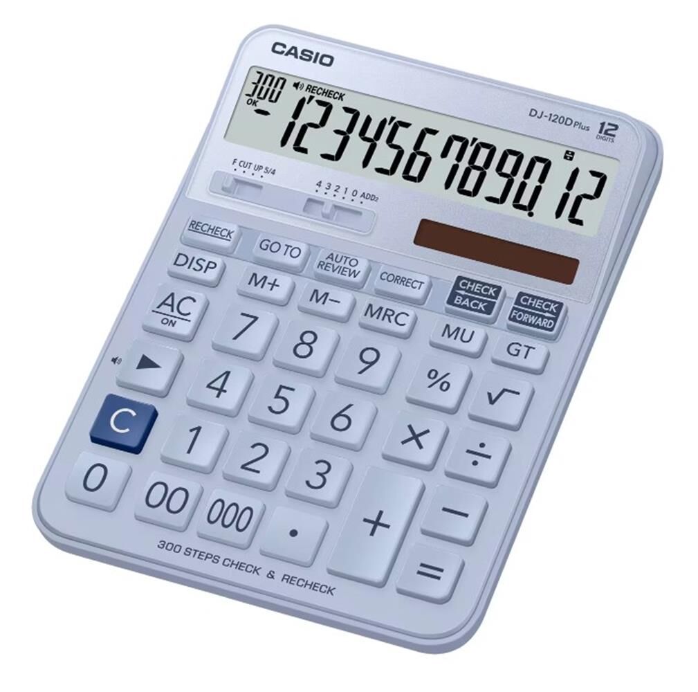 Casio DJ-120D Plus-LB 12 Haneli 300 Adım Kontrol Özellikli Masaüstü Hesap Makinesi - Açık Mavi