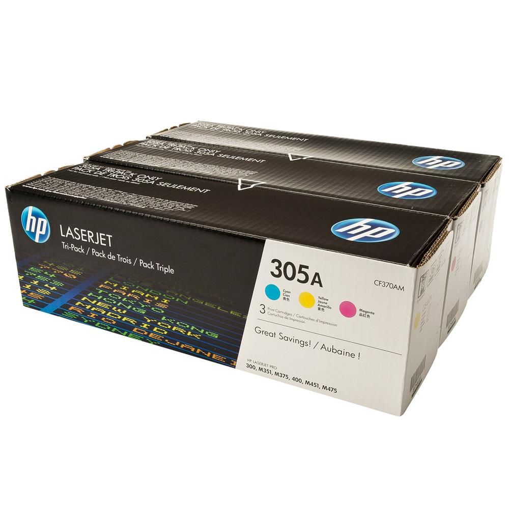 HP 305A 3'lü Paket Camgöbeği/Macenta/Sarı Orijinal LaserJet Toner Kartuşları (CF370AM)