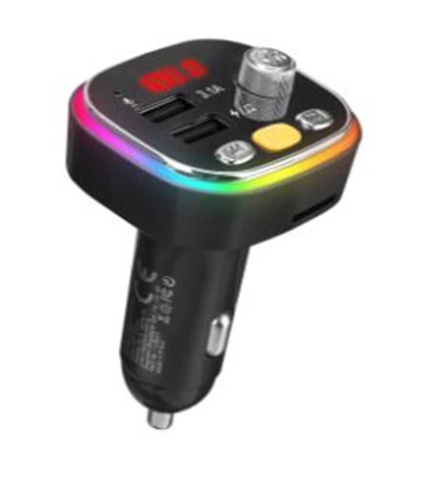S-link SL-BT306 Çift USB Çıkışlı 5V 3.1A Rainbow RGB Işıklı LED Ekranlı TF Kart Destekli Bluetooth V5.0 Araç FM Transmitter