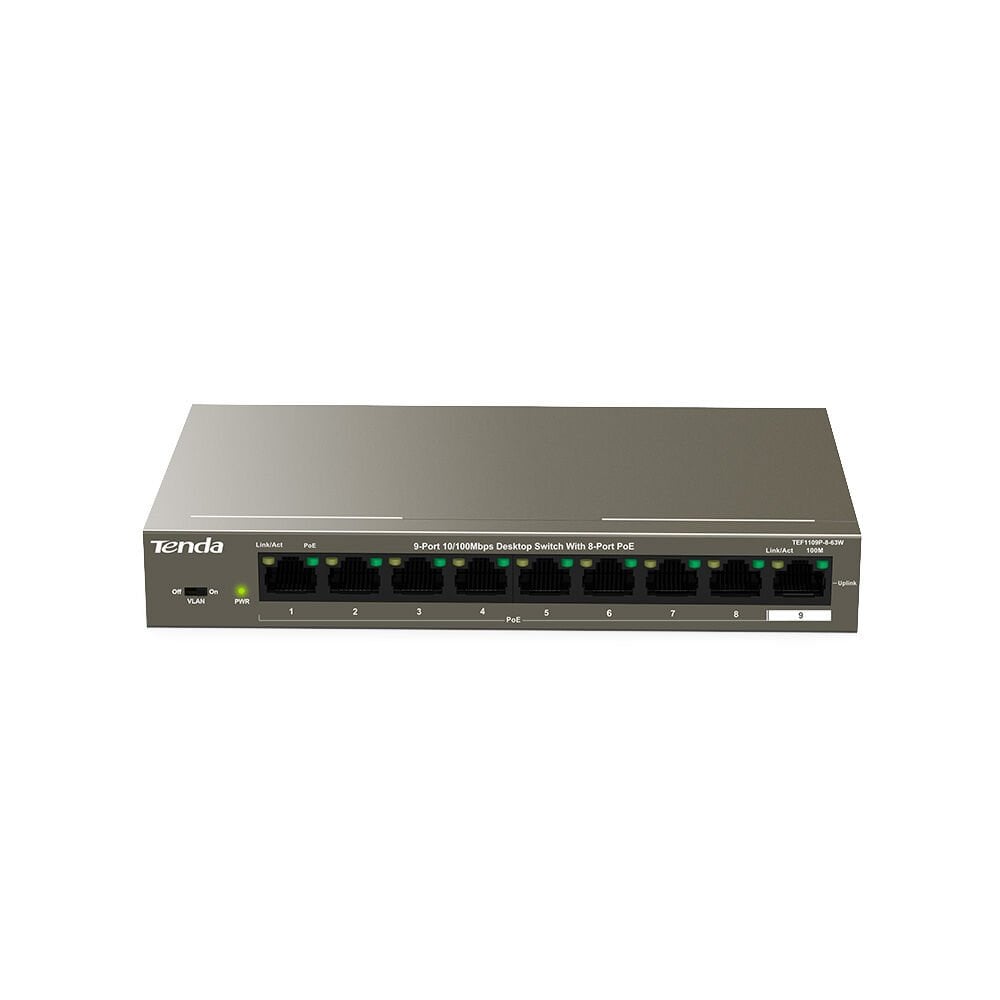 TENDA TEF1109P-8-63W 8FE PoE Port (58W), 1FE Uplink Desktop Switch