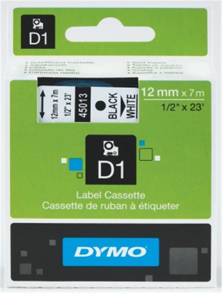 DYMO S0720530 D1 Yedek Şerit, 12 mm x 7 m, Beyaz-Siyah (45013)