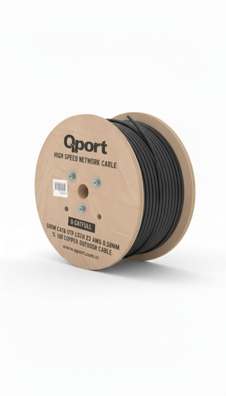 QPORT Q-CATFULL 23AWG 500 Metre CAT6 Outdoor UV Dayanımlı Siyah Ethernet Kablosu