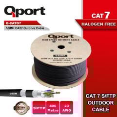 QPORT Q‑CATO7 500 Metre CAT7 S/FTP 23 AWG Saf Bakır LSOH Halojen‑Free Siyah Kablo