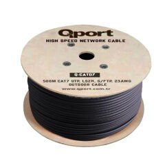 QPORT Q‑CATO7 500 Metre CAT7 S/FTP 23 AWG Saf Bakır LSOH Halojen‑Free Siyah Kablo