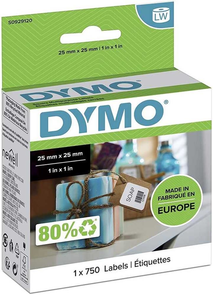 DYMO S0929120 LW Çok Amaçlı Kare Etiket, 750 Etiket-Paket, 25 x 25 mm