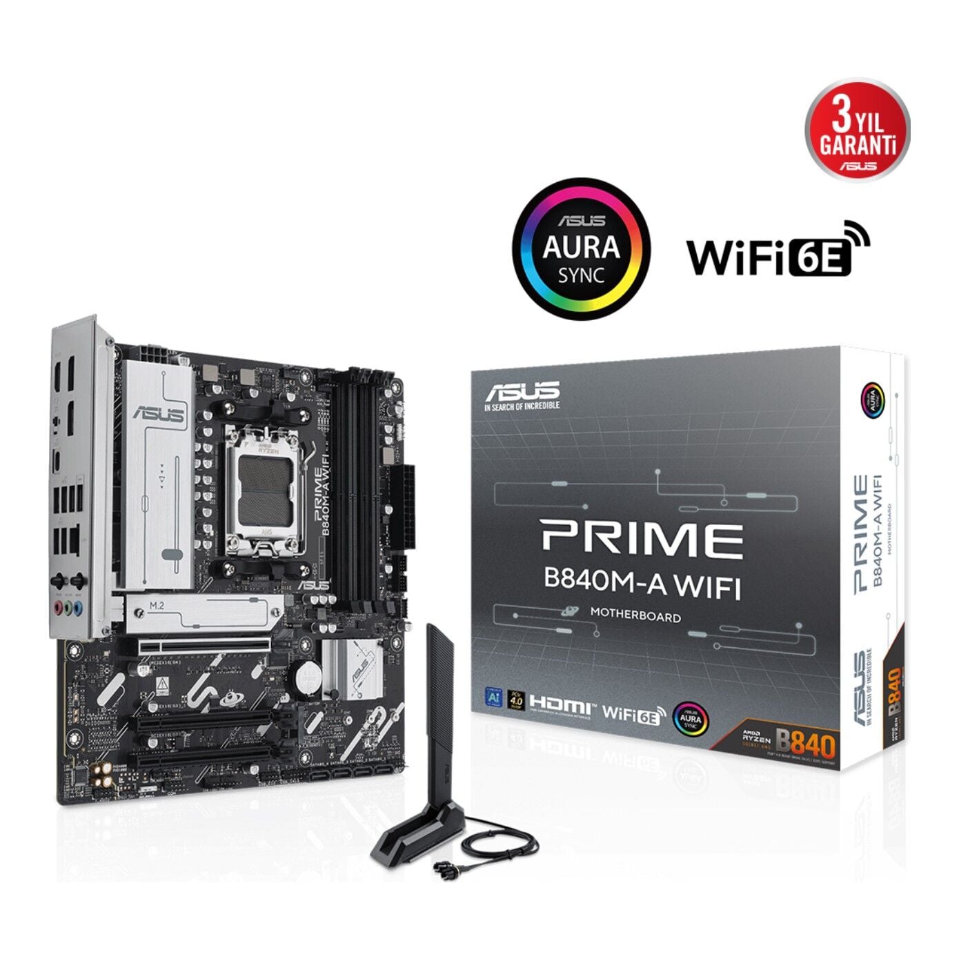 Asus PRIME B840M-A WIFI AMD B840 AM5 DDR5 7600MHz (OC) HDMI 2xDP 3x M.2 Wi-Fi 6E mATX Anakart