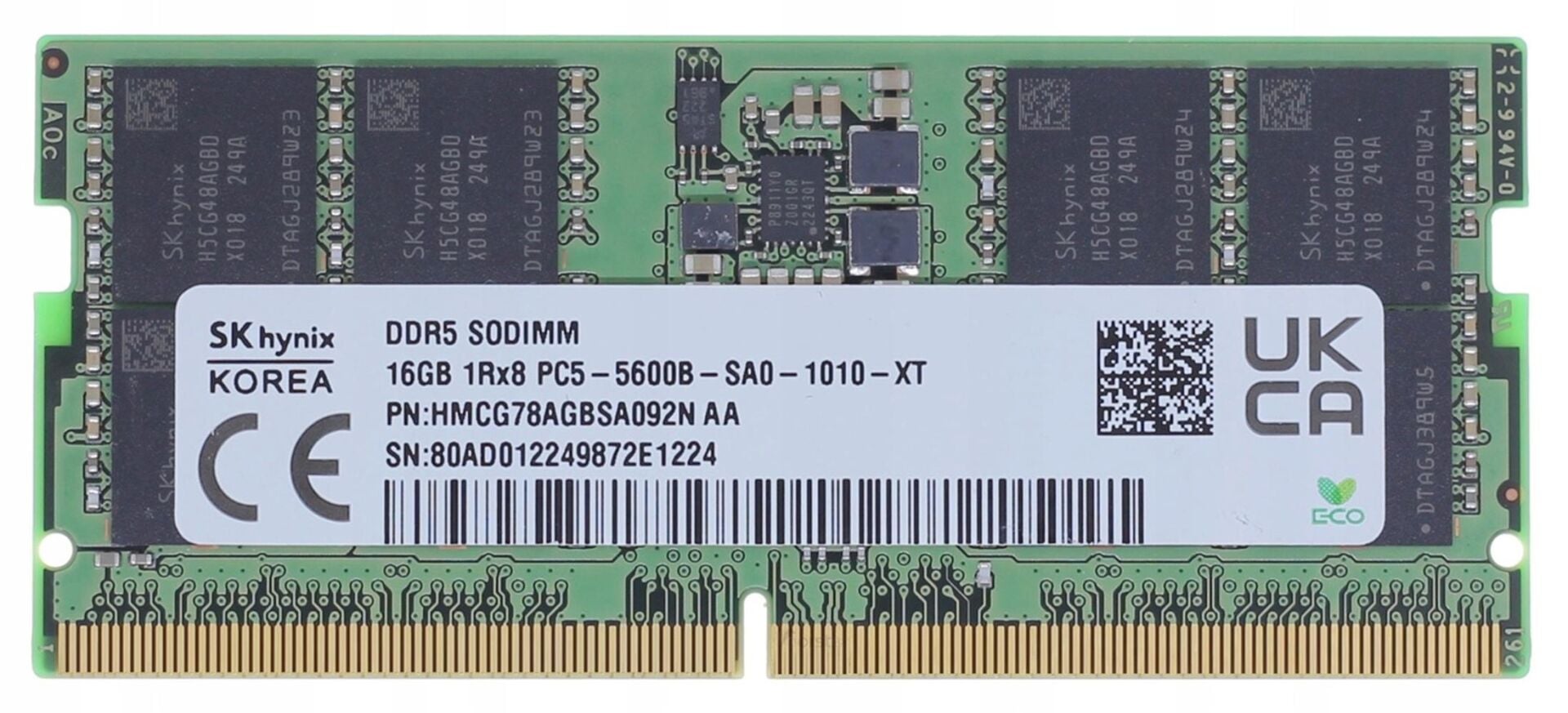 SK Hynix 16GB DDR5 5600MHz CL46 SODIMM 1Rx8 1.1V Notebook Bellek (HMCG78AGBSA092N)