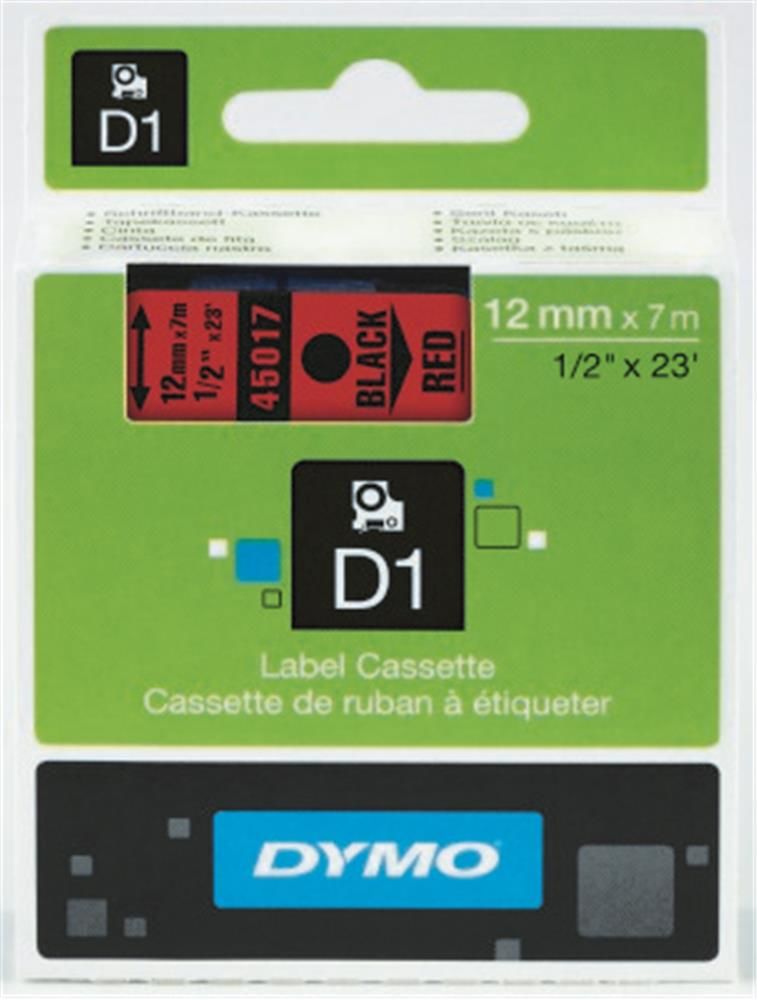 DYMO 45017 D1 Yedek Şerit, 12 mm x 7 m, Kırmızı-Siyah