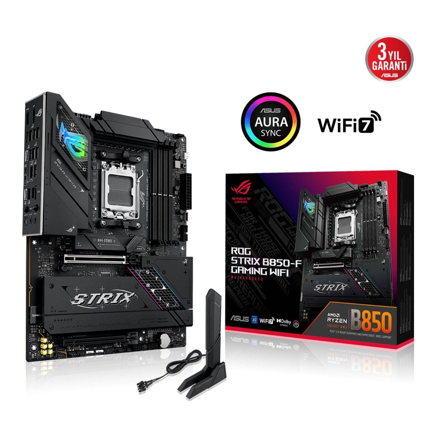 Asus ROG STRIX B850-F GAMING WIFI AMD B850 AM5 DDR5 8000MHz (OC) HDMI DP 3x M.2 Wi-Fi 7 ATX Anakart