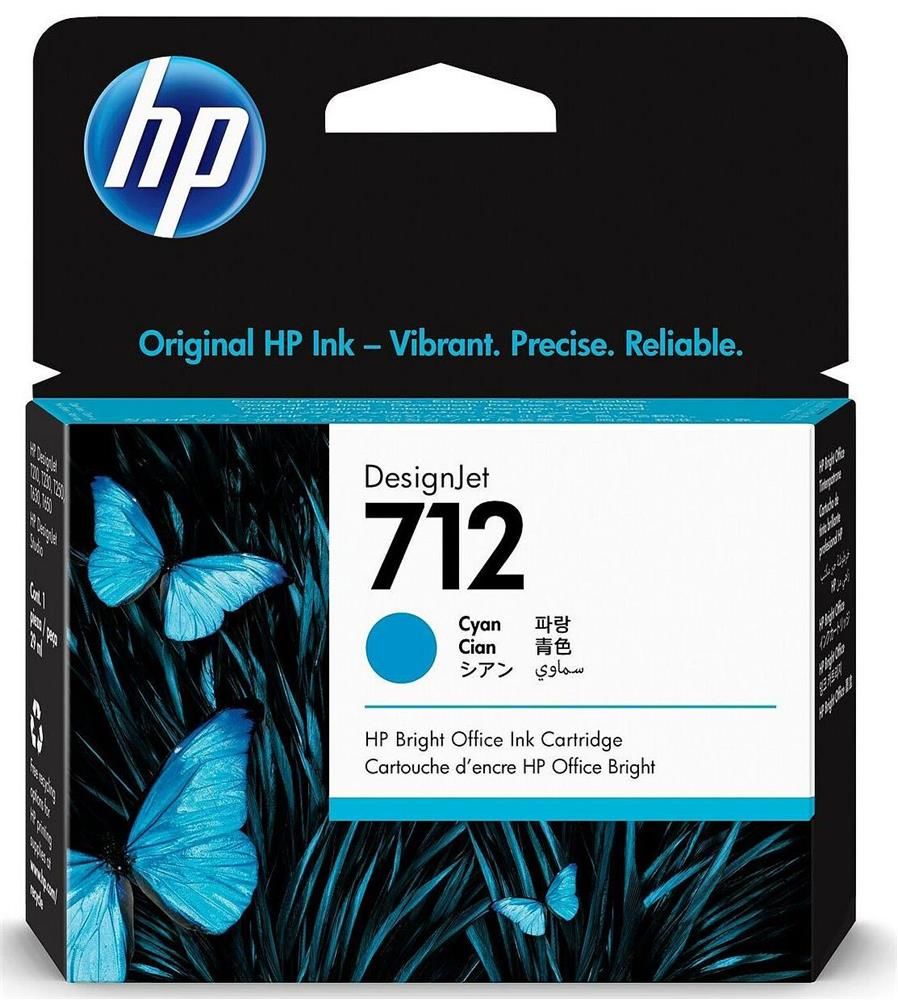 HP 712 Cyan (Mavi) 29 ml Orijinal Mürekkep Kartuşu (3ED67A) - DesignJet T210 / T230 / T250 / T630 / T650 Serisi Uyumlu