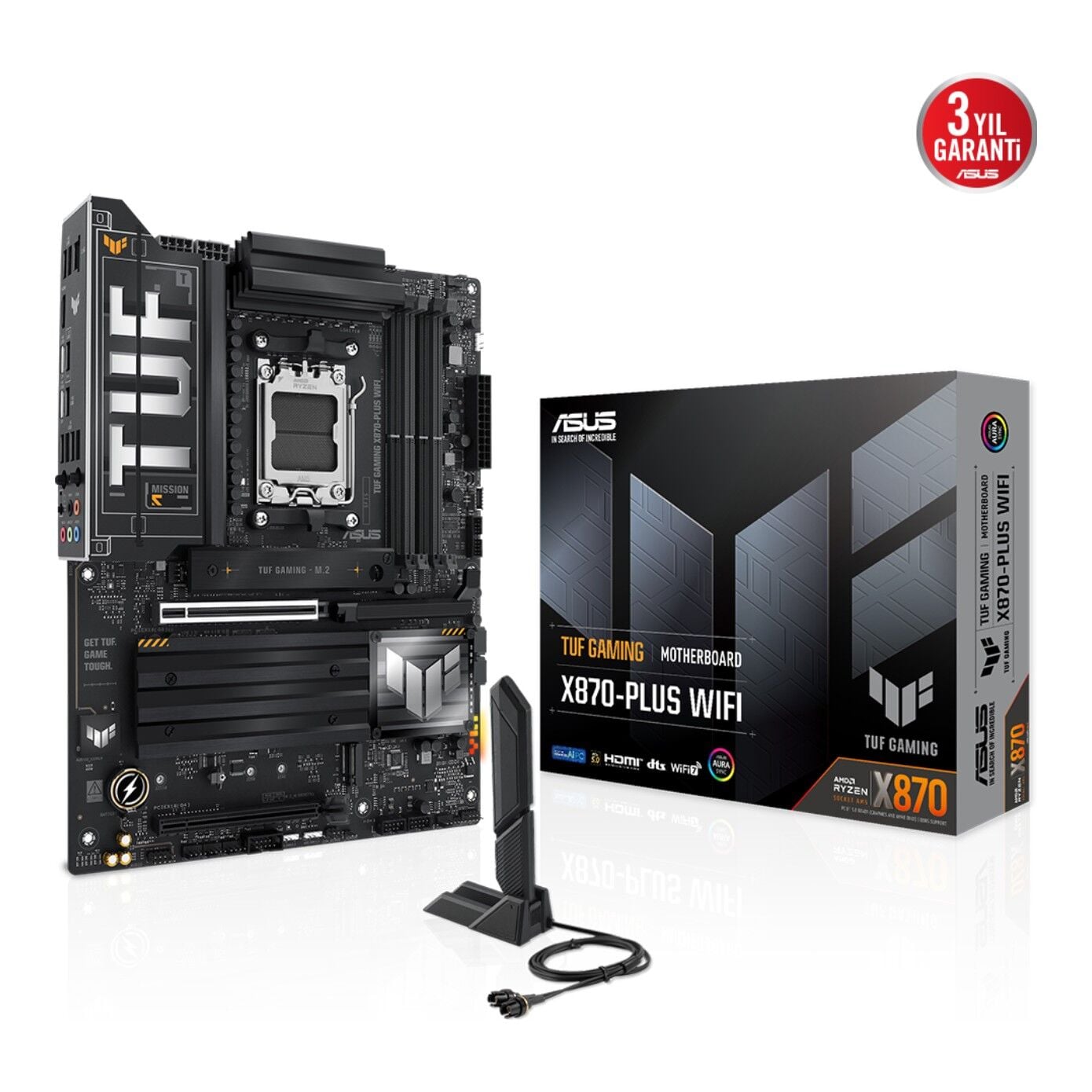 Asus TUF GAMING X870-PLUS WIFI AMD X870 AM5 DDR5 8000MHz (OC) HDMI DP 4x M.2 Wi-Fi 7 ATX Anakart