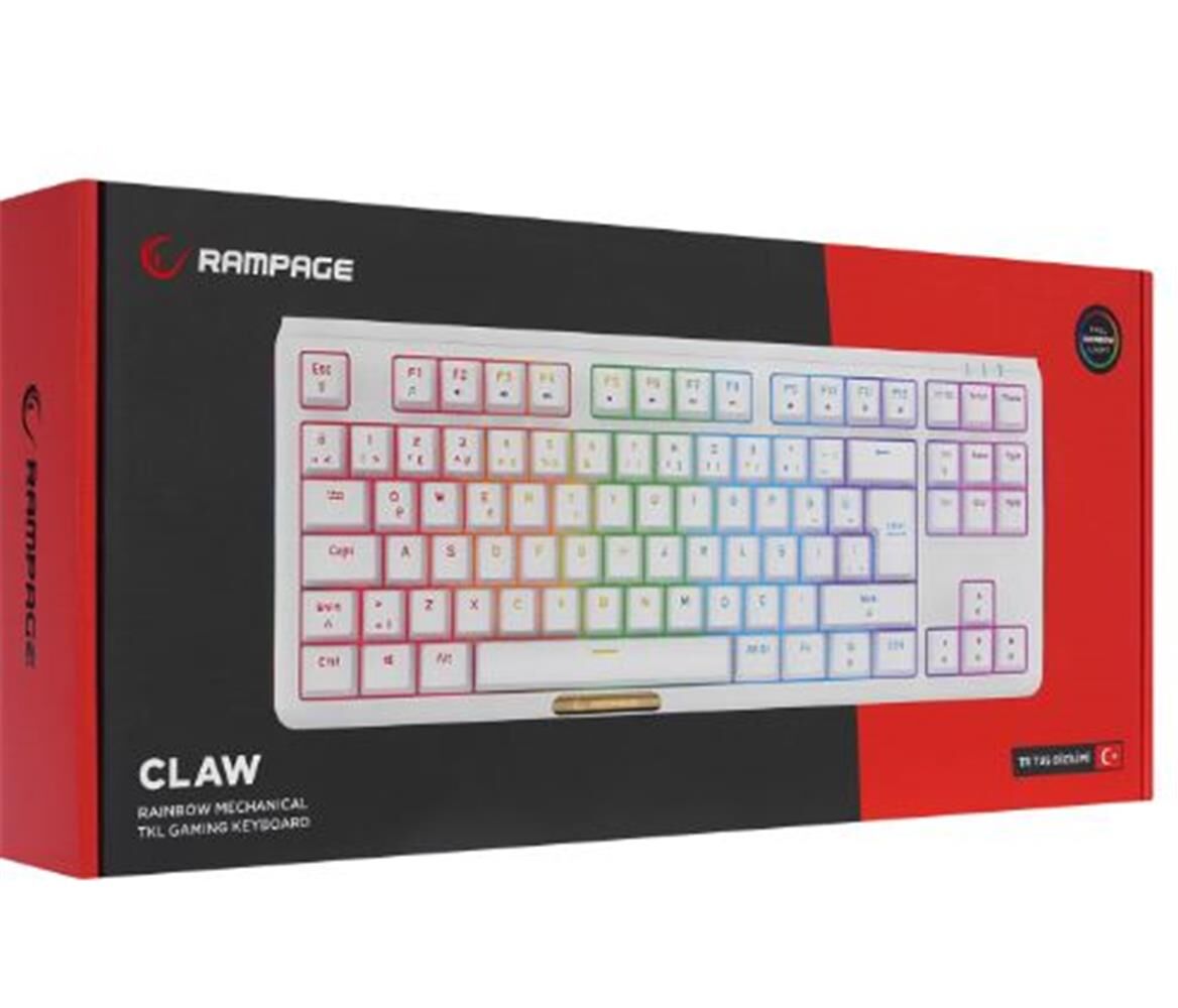 Rampage CLAW Beyaz RED SWITCH Mekanik Gaming Oyuncu Klavyesi Rainbow TKL