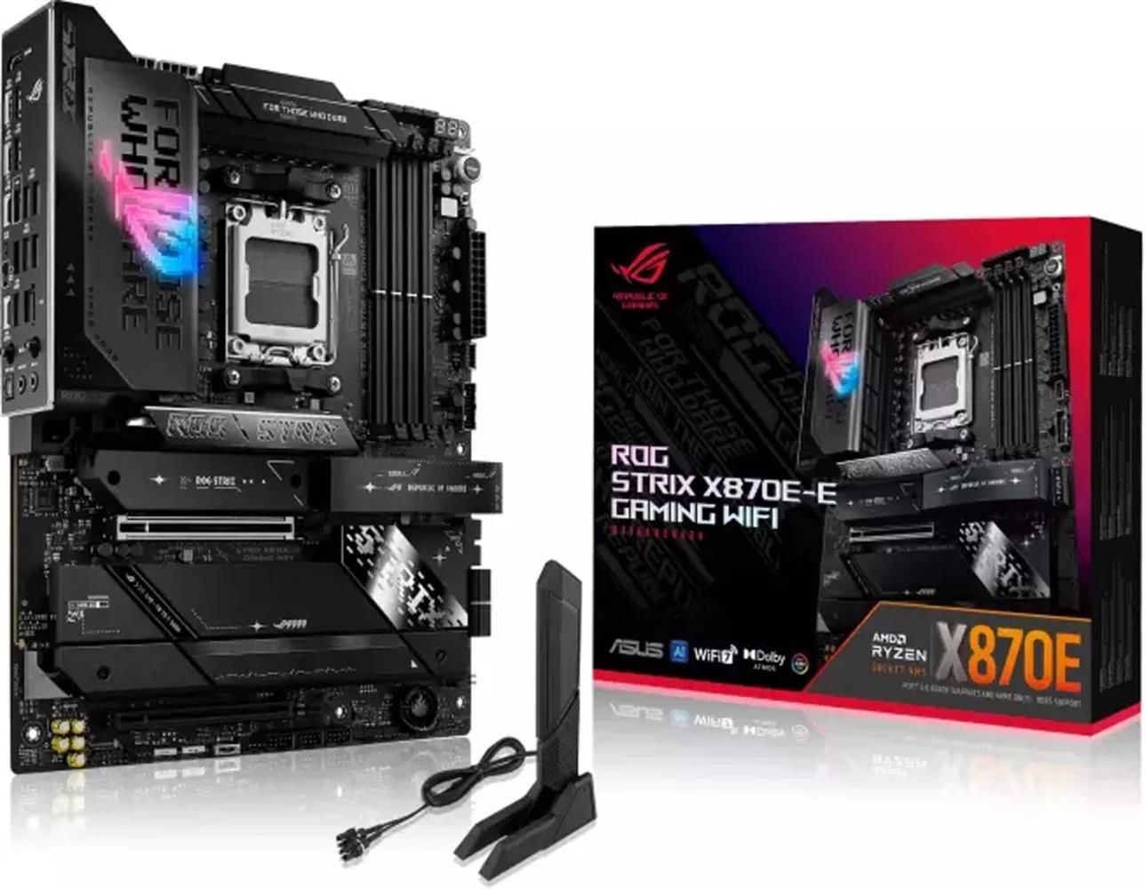 Asus ROG STRIX X870E‑E GAMING WIFI AMD Socket AM5 X870E DDR5 4‑DIMM ATX Anakart (Wi‑Fi 7, 5 M.2, PCIe 5.0, 5 GbE, USB4)