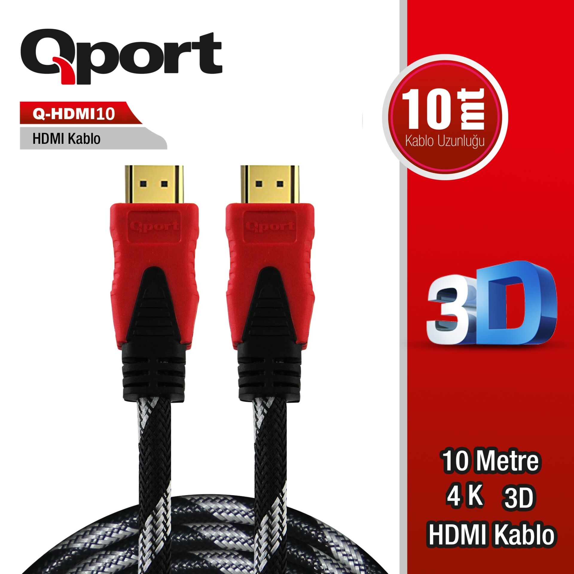 QPORT Q-HDMI10 10 Metre HDMI 1.4v Full HD Altın Uçlu Görüntü ve Ses Kablosu