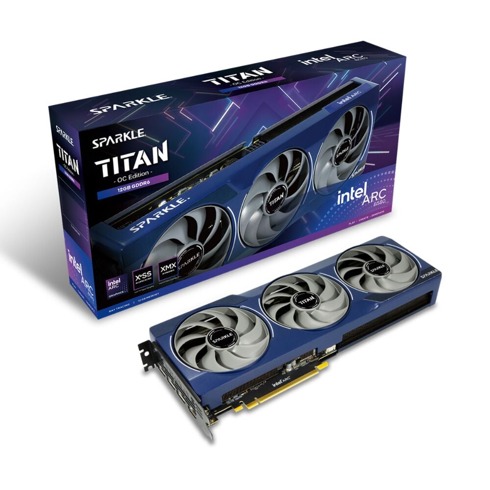 Sparkle Intel Arc B580 TITAN OC 12GB GDDR6 192‑bit PCIe 4.0 Triple‑Fan TORN 2.0 Soğutmalı Metal Backplate HDMI 2.1 DisplayPort 2.1 White Edition Ekran Kartı