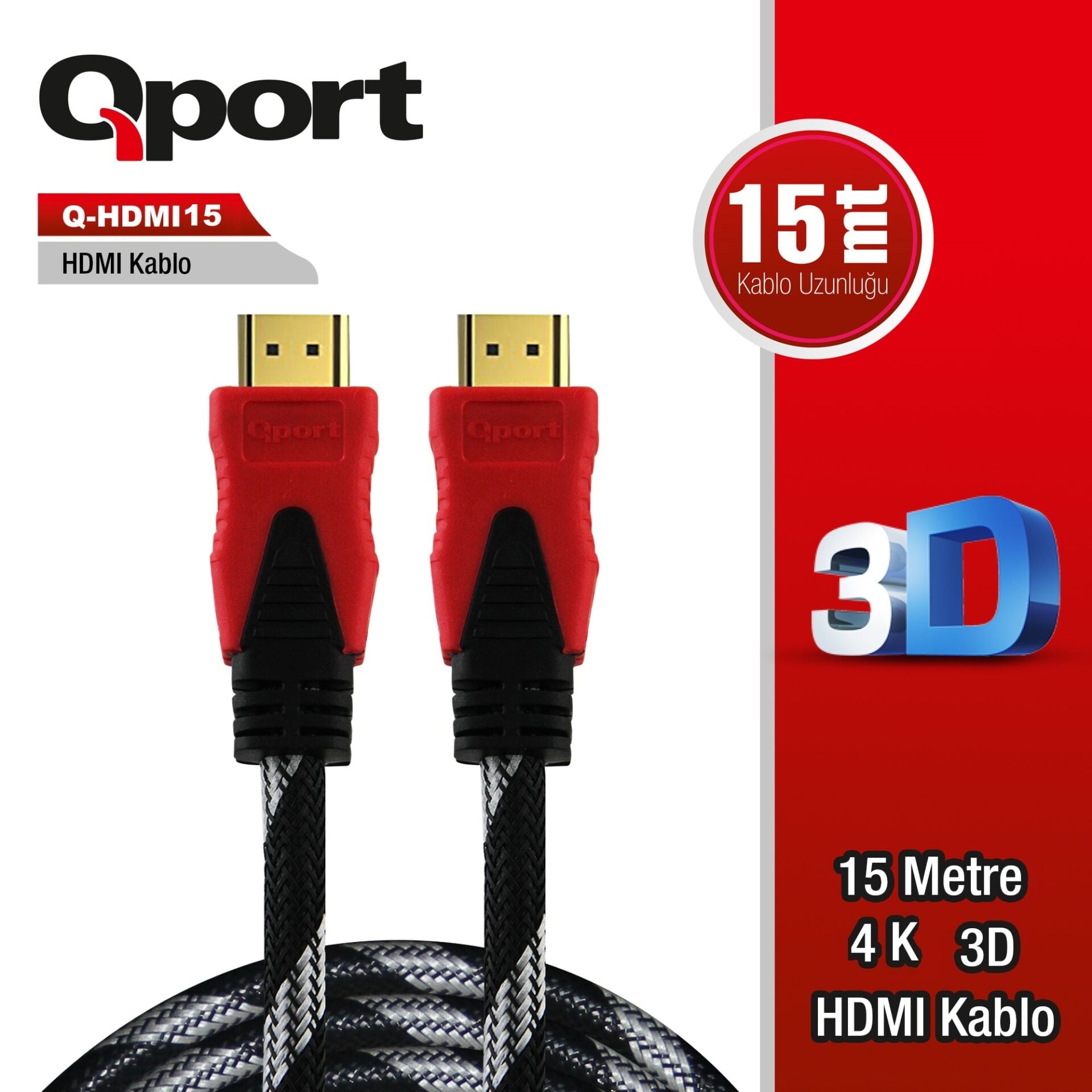 QPORT 15M ALTIN UÇLU HDMI KABLO 1.4V (Q-HDMI15)