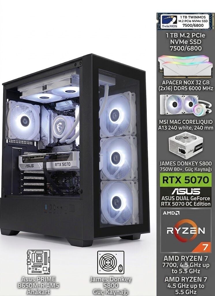 MAKSİMUM SİSTEM  Ultra-Gaming 4K  AMD Ryzen 7 7700  GeForce RTX 5070
