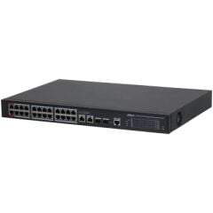 DAHUA S4228‑24GT‑360 24 Port 10/100/1000 Mbps PoE+ / PoE++ Yönetilebilir (Layer 2) Gigabit Switch 360W PoE Bütçesi 2 × 90W PoE++ + 22 × 30W PoE+ 2 × RJ45 Uplink 2 × SFP Combo – Dahua