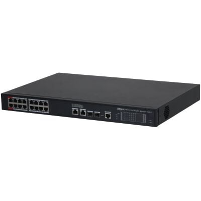 DAHUA S4220‑16GT‑240 16‑Port Gigabit L2 Yönetilebilir Switch 16×PoE (IEEE 802.3af/at/bt/Hi‑PoE), 2×Uplink RJ45 + 2×SFP, 240W PoE Bütçesi, 250 m Uzun Mesafe, STP/RSTP, SNMP/Web Yönetim, Metal Kasa