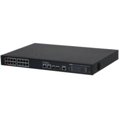 DAHUA S4220‑16GT‑240 16‑Port Gigabit L2 Yönetilebilir Switch 16×PoE (IEEE 802.3af/at/bt/Hi‑PoE), 2×Uplink RJ45 + 2×SFP, 240W PoE Bütçesi, 250 m Uzun Mesafe, STP/RSTP, SNMP/Web Yönetim, Metal Kasa