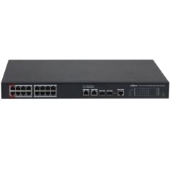 DAHUA S4220‑16GT‑240 16‑Port Gigabit L2 Yönetilebilir Switch 16×PoE (IEEE 802.3af/at/bt/Hi‑PoE), 2×Uplink RJ45 + 2×SFP, 240W PoE Bütçesi, 250 m Uzun Mesafe, STP/RSTP, SNMP/Web Yönetim, Metal Kasa