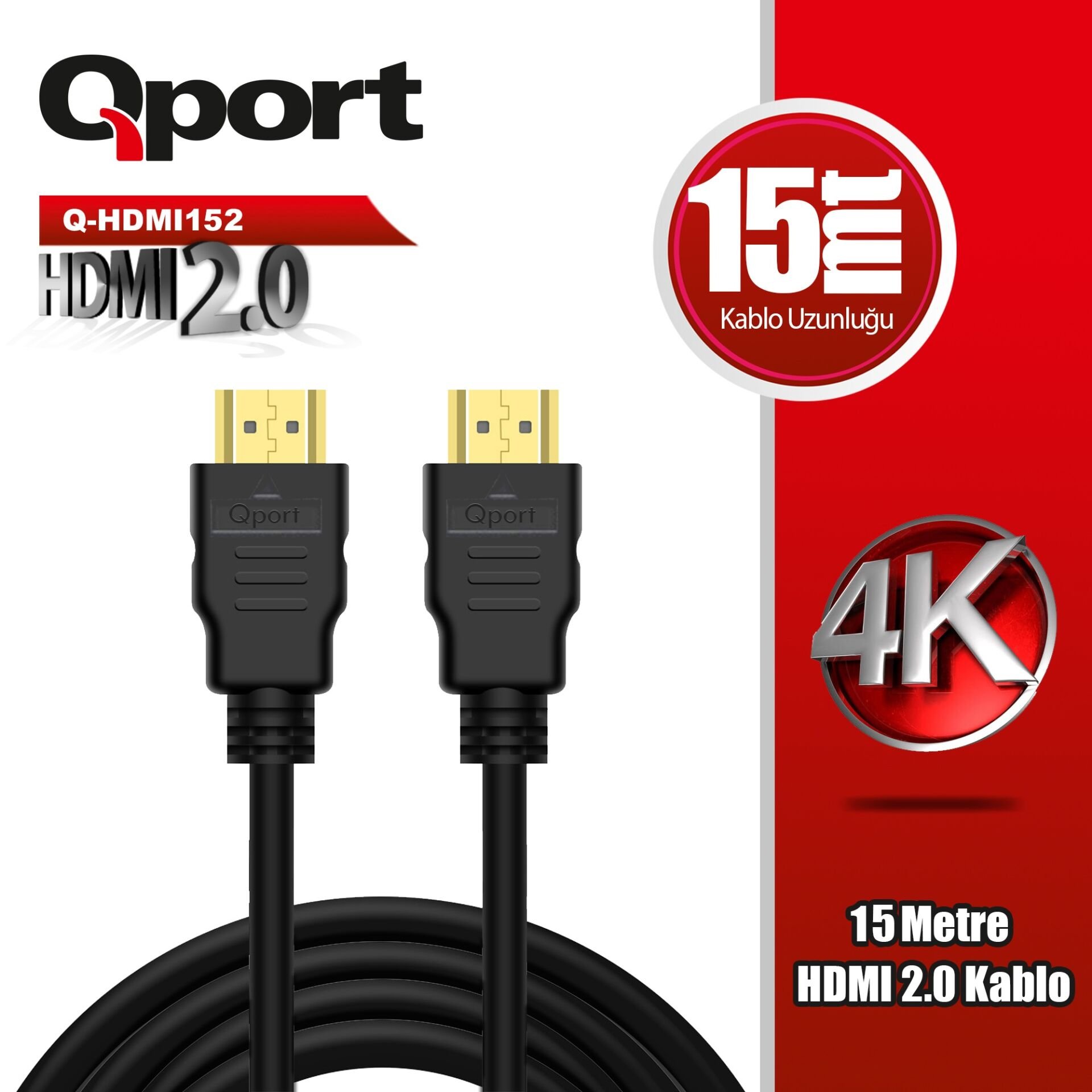 QPORT Q-HDMI152 15 Metre HDMI 2.0v 4K 60Hz Altın Kaplama Görüntü ve Ses Kablosu