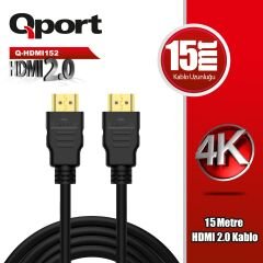 QPORT Q-HDMI152 15 Metre HDMI 2.0v 4K 60Hz Altın Kaplama Görüntü ve Ses Kablosu