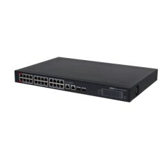 DAHUA PFS3228‑24GT‑360 24‑Port 10/100/1000 Mbps PoE Gigabit L2 Unmanaged Switch 360W PoE Bütçesi (Port 1–2: 90W, Port 3–24: 30W), 2 × RJ45 1 Gbps + 2 × SFP Uplink, Akıllı PoE, –10 °C–55 °C