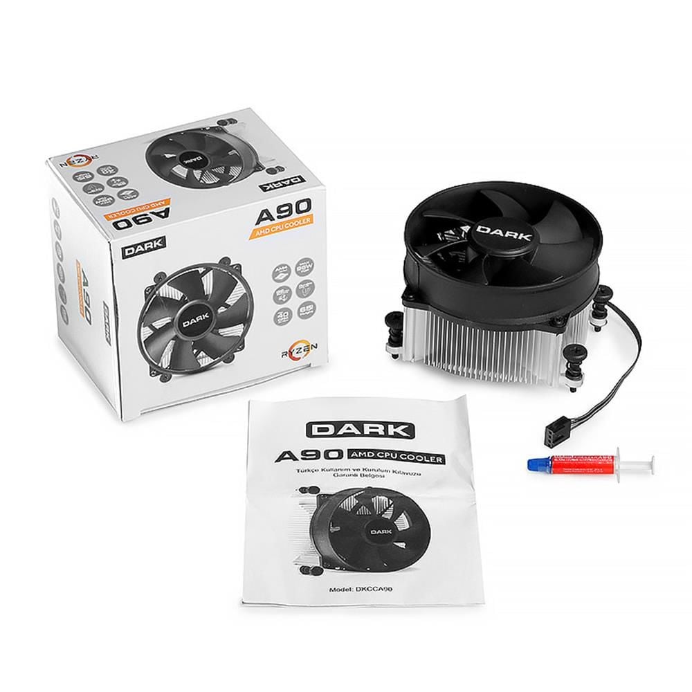 Dark DKCCA90 AM4 Ryzen Uyumluluğu 92mm Hydraulic Fan 800–2000 RPM 4‑Pin PWM Siyah 429 g İşlemci Soğutucu
