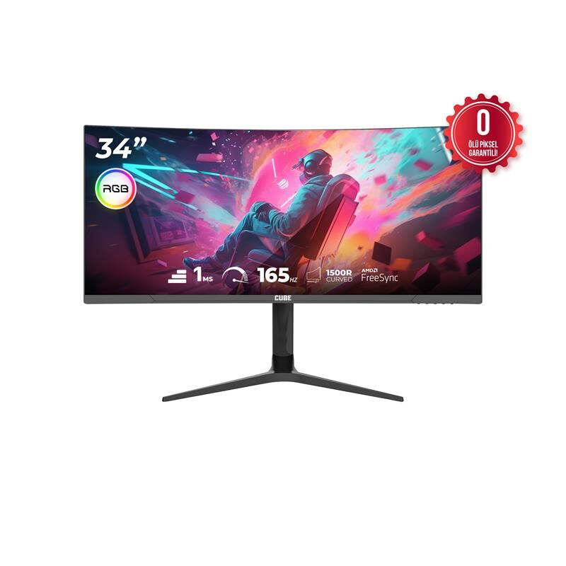 Cube PA-34V165C 34'' 3440x1440 WQHD 165Hz 1ms HDMI + DP + Type-C FreeSync Curved RGB Oyuncu Monitörü