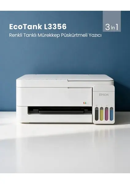 Epson Eco Tank L3356 CISMETA 2 PIN  Wi-Fi + Tarayıcı + Fotokopi Renkli Çok Fonksiyonlu