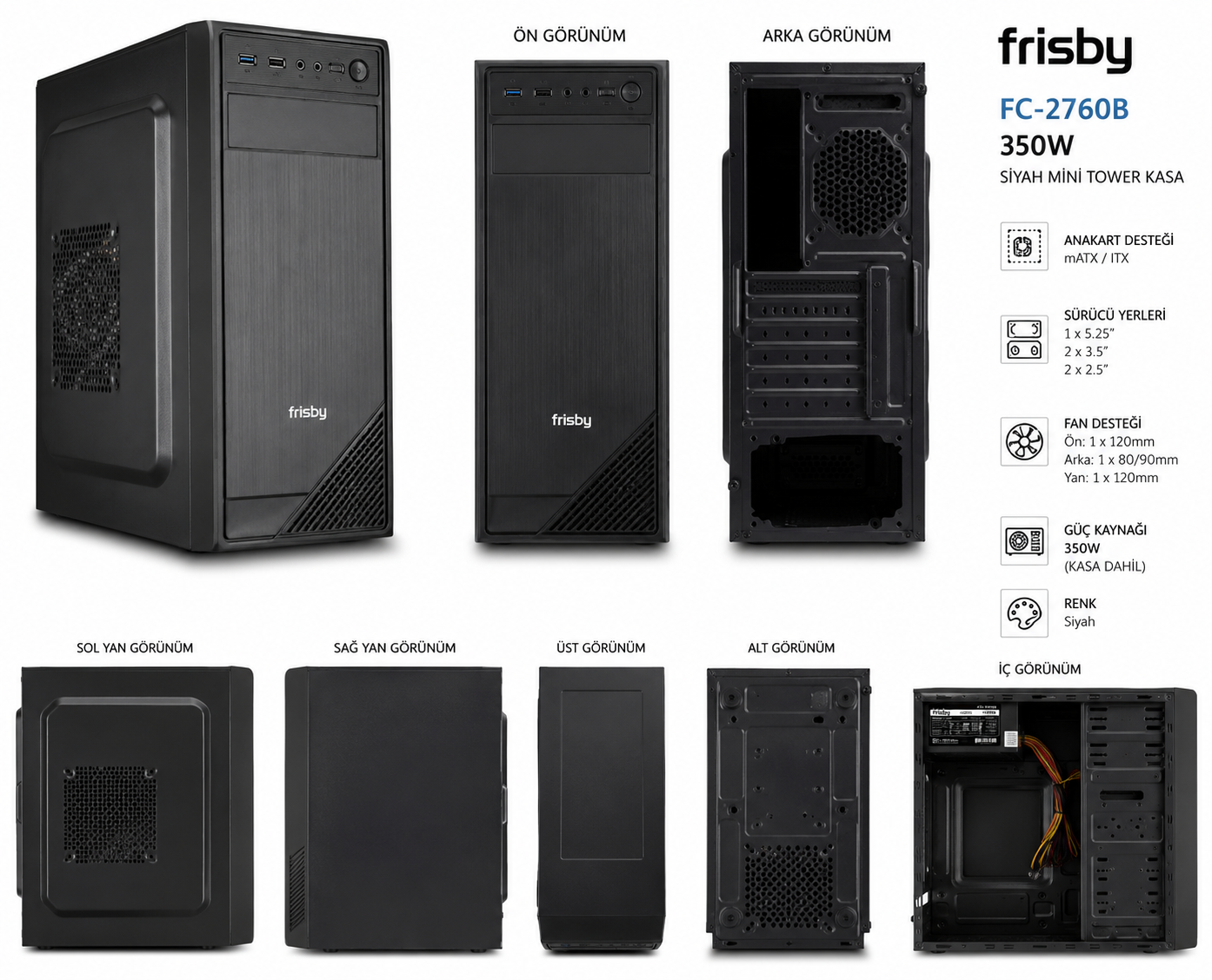 Frisby FC-2760B 350W Siyah Mini Tower Kasa
