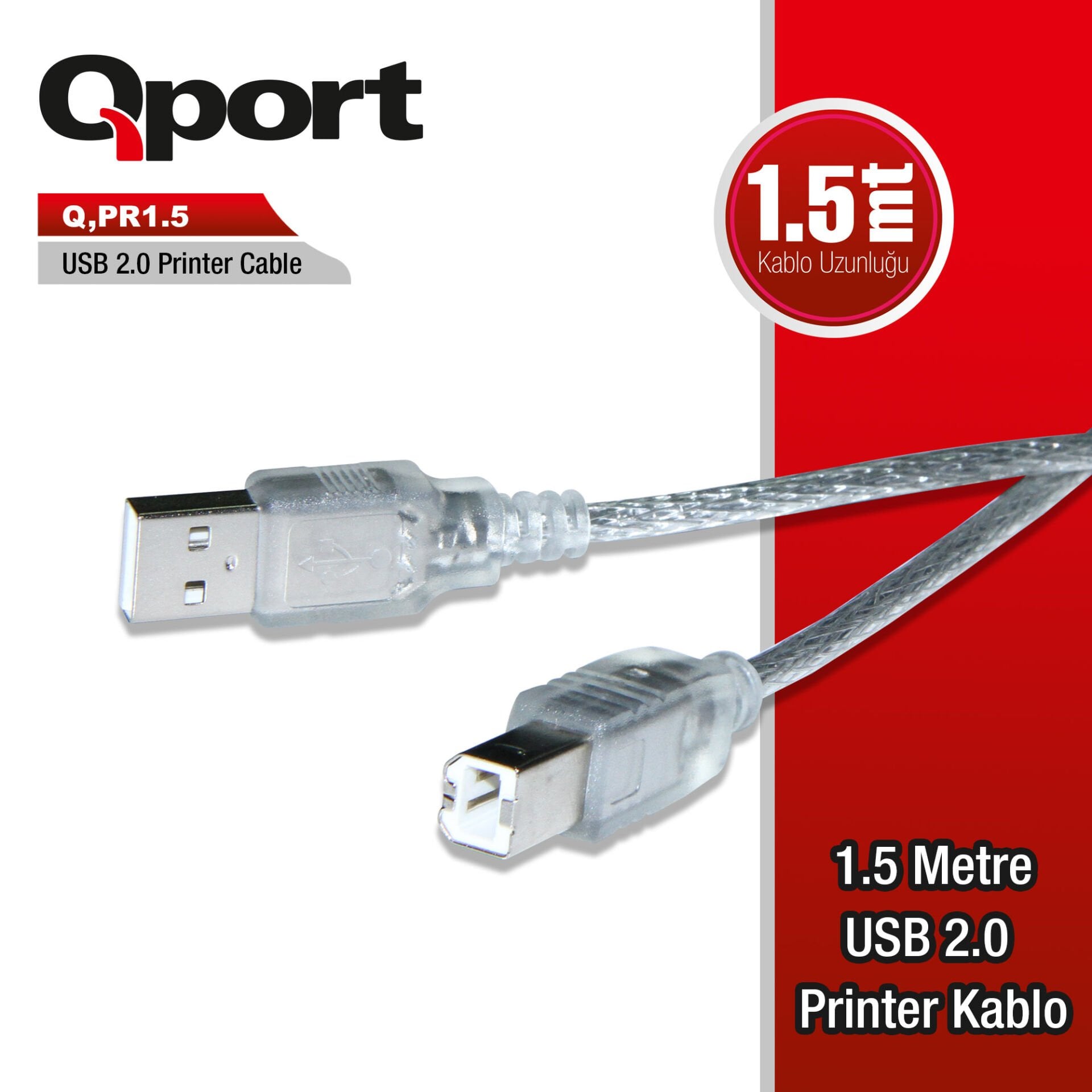 Qport Q-PR1.5 1.5 Metre USB 2.0 A-Male to B-Male Yazıcı Kablosu