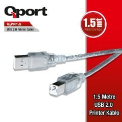 Qport Q-PR1.5 1.5 Metre USB 2.0 A-Male to B-Male Yazıcı Kablosu